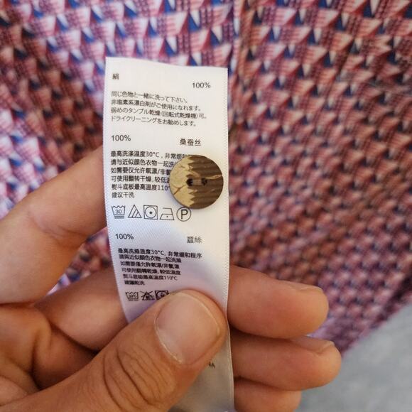 Tommy Bahama Men's 100% Silk Button Up Shirt Large Bamboo Buttons Red/White/Blue - Picture 5 of 10